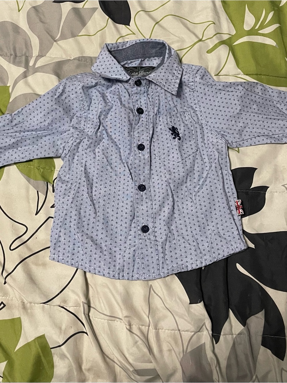 English Laundry Light Blue Button-Down Shirt with Navy Micro Print Size 12M